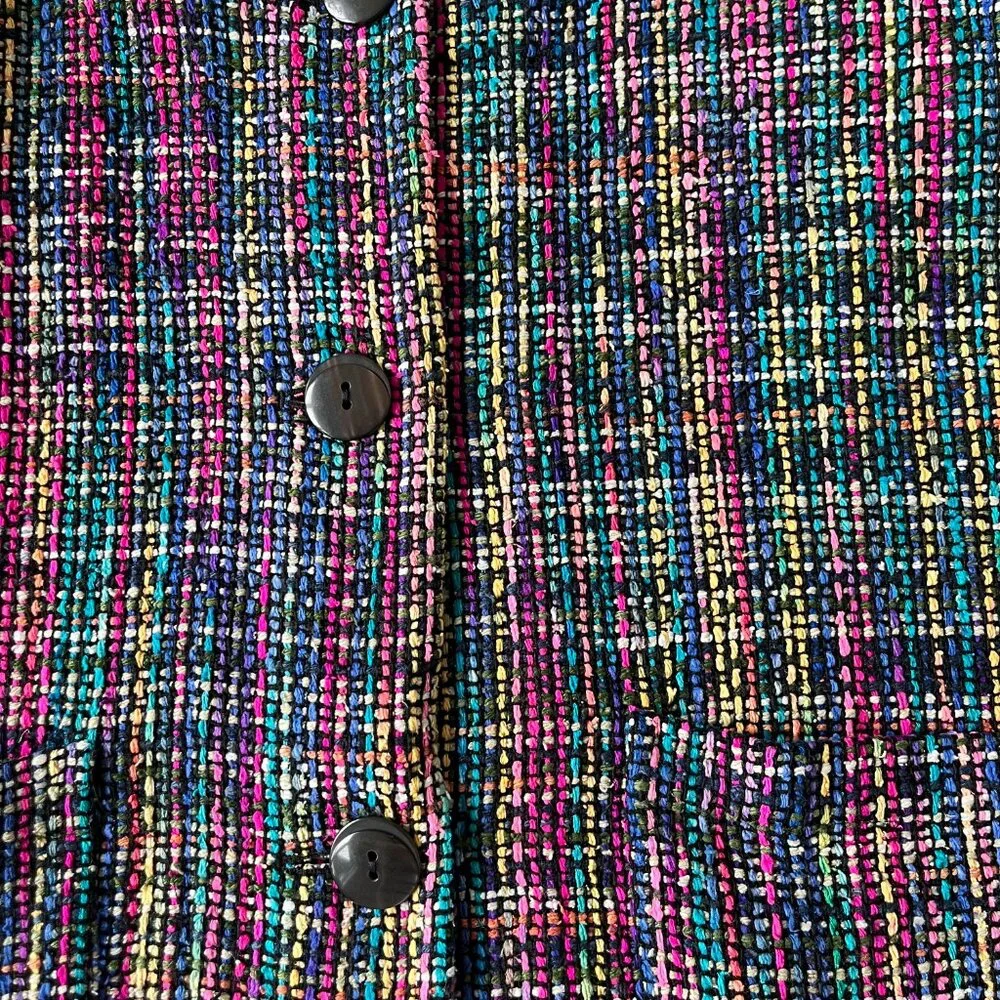 Vintage Chico's Design 100% Silk Boho Granny Chic Woven Tweed Rainbow Jacket
